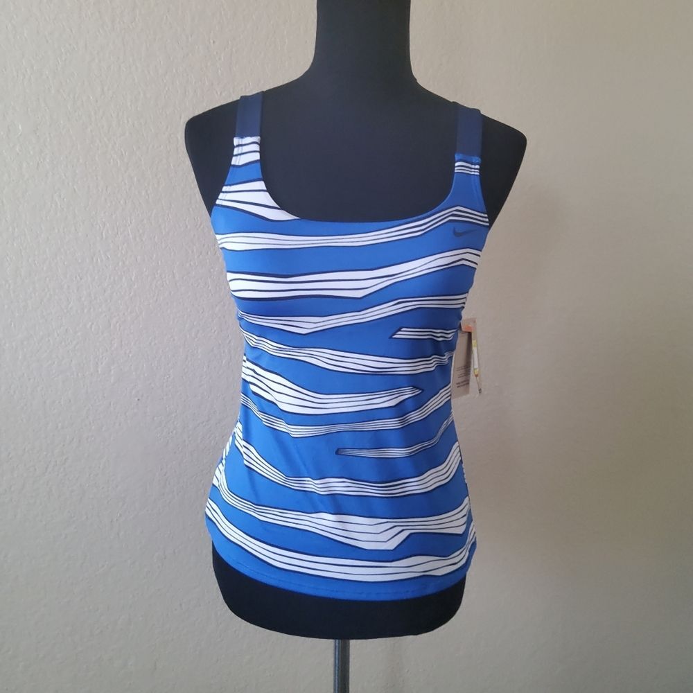 Nike Swim Striped Tankini Swimsuit Top Size S Blue New